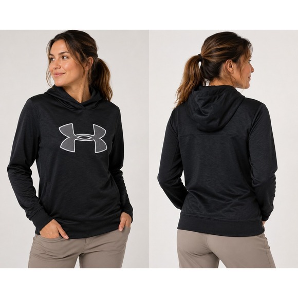 Under Armour Tops - Under Armour ColdGear Hoodie Womens Medium Black Loose Fit Pullover Logo Sweatsh